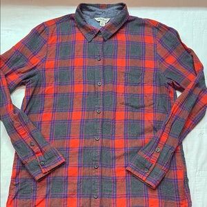Eclectic Grandpa Lumberjack Lucky Brand Red Gray Blue Plaid Flannel Shirt
